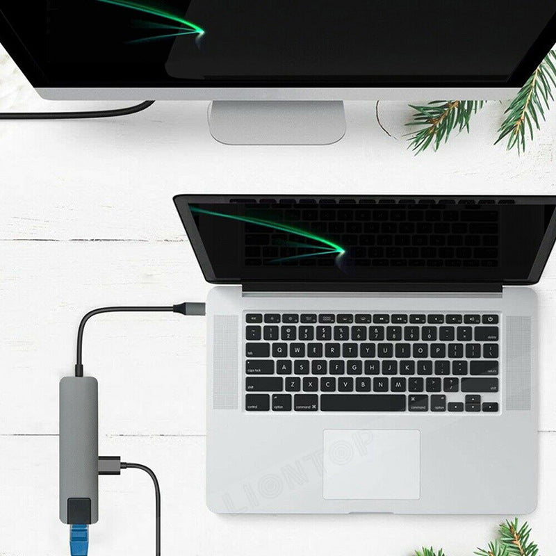 Portable Type-C Docking Station 5-in-1 USB-C Hub Adapter 4K HD Type-C Splitter to RJ45 USB-C USB 3.0 Portable Type-C Docking Station 5-in-1 USB-C Hub Adapter 4K HD Type-C Splitter to RJ45 USB-C USB 3.0